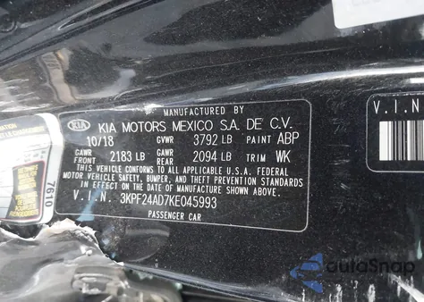 2019 Kia Forte Lxs from USA, damaged, VIN 3KPF24AD7KE045993